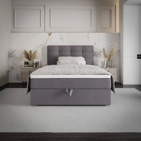 Łóżko kontynentalne Flint 90x200 szare w nowoczesnym skandynawskim stylu z tapicerowanym zagłówkiem łóżko z pojemnikiem