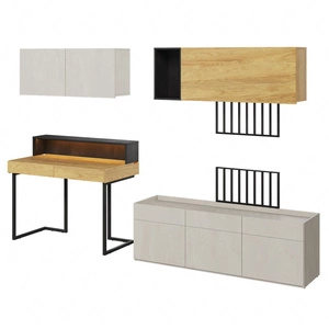Meblościanka Teen Flex hikora naturalna / silk flou / raw steel idealne meble do stworzenia designerskiego wnętrza w gamingowym stylu