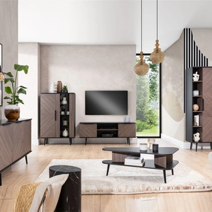 Zestaw mebli Tullio czarny grafit / captains deck elegancka meblościanka do salonu o ciekawej stylistyce uchwyty krawędziowe