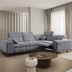 Narożnik z funkcją spania Penejos II Lux szary prawostronny wygodny narożnik do salonu z komfortowym wysuwanym podnóżkiem