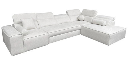 Narożnik z funkcją spania Viano XI szary prawostronny modny i stylowy narożnik z regulowanymi zagłówkami ozdobne poduszki