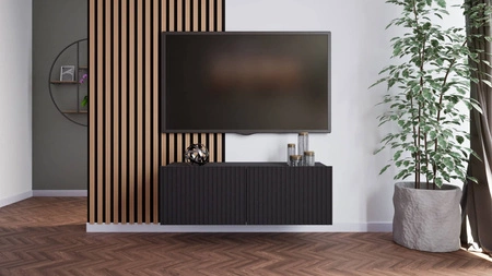 Szafka RTV Colder 100 cm czarna z możliwością podwieszenia stylowy ryflowany front elegancka forma mebla w nowoczesnym stylu