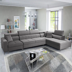 Narożnik z funkcją spania Nausa X szary prawostronny narożnik z dwoma pojemnikami na pościel wykonanie z tkaniny typu velvet