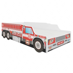 Łóżko Fire Truck 80x160 cm designerskie łóżko z materacem w kształcie samochodu z ozdobnym nadrukiem wykonane z solidnych materiałów
