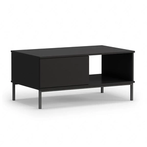 Stolik kawowy Tutti czarny z szufladami prosta forma wsparta na metalowej podstawie blat odporny na rozlanie cieczy
