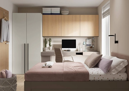 Biurko Woow 210 cm clay grey lewe modne biurko z szufladami o designerskim kształcie do zestawiania z innym modułem z kolekcji