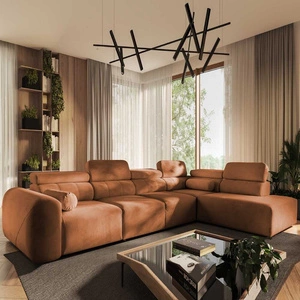 Narożnik z funkcją spania Cantare XI ceglasty prawostronny funkcjonalny i komfortowy narożnik o nowoczesnym designie pluszowa tkanina