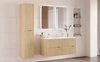 Zestaw mebli łazienkowych Nordic Cremona dąb cremona eleganckie szafki łazienkowe z ryflowaniami na frontach frezowane uchwyty