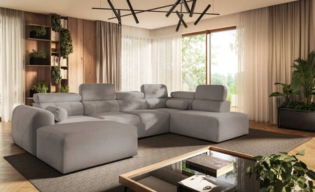 Narożnik z funkcją spania Cantare VI szary popiel lewostronny wygodny narożnik o niebanalnym designie doskonale odnajdzie się w salonie