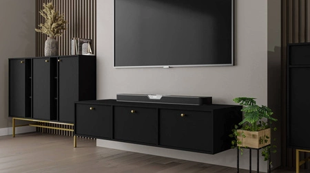 Szafka RTV wisząca Kioto IV 180 cm czarny grafit stylowy design podkreślony ponadczasową kolorystyką drzwi otwierane do dołu