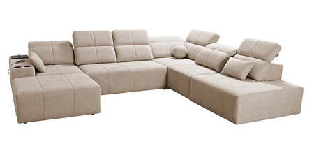 Narożnik z funkcją spania Tesalia X zielony lewostronny nowoczesny i komfortowy narożnik z innowacyjną funkcją przesuwanego oparcia