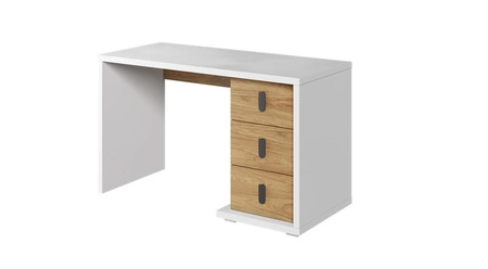 Biurko Simi 125 cm biały / hikora naturalna stabilne biurko z szufladami ergonomiczny blat zapewnia komfort podczas nauki i pracy