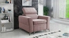 Fotel Rava lawendowy róż praktyczny i komfortowy fotel do salonu z regulowanym zagłówkiem oraz pojemnikiem miękka tkanina typu velvet