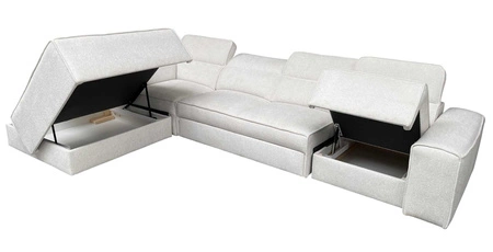 Narożnik z funkcją spania Viano XI patynowy lewostronny modny i stylowy narożnik z regulowanymi zagłówkami ozdobne poduszki