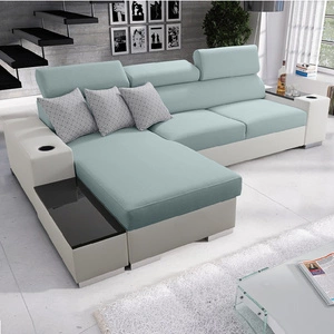 Narożnik z funkcją spania Provo arktyczny błękit / biały lewostronny narożnik z pojemnikiem na pościel i funkcjonalną dostawką