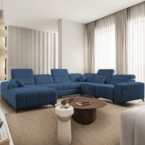 Narożnik z funkcją spania Penejos VIII niebieski lewostronny stylowy narożnik rozkładany wykonany z wytrzymałej tkaniny