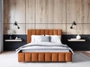 Łóżko tapicerowane Insam 180x200 cynamonowe stylowe łóżko z pojemnikiem na pościel wygodny zagłówek zachwyca eleganckim designem
