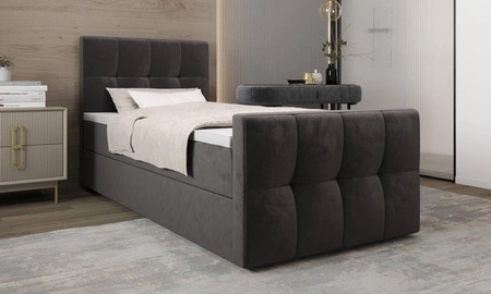 Łóżko kontynentalne Manhattan 120x200 szare w nowoczesnym skandynawskim stylu z tapicerowanym zagłówkiem i zanóżkiem łóżko z pojemnikiem