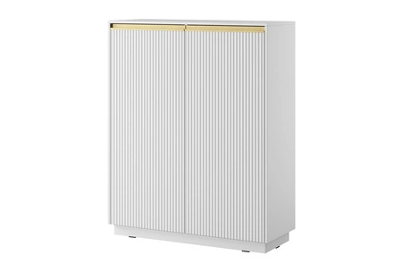 Komoda wysoka Imperial 104 cm biała elegancka stylowa komoda o wyjątkowym charakterze z frezowanymi frontami i złotymi uchwytami