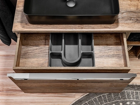 Szafka pod umywalkę nablatową Santa Fe 60 cm dąb vintage oryginalna kolorystyka podkreślona chromowanym uchwytem krawędziowym