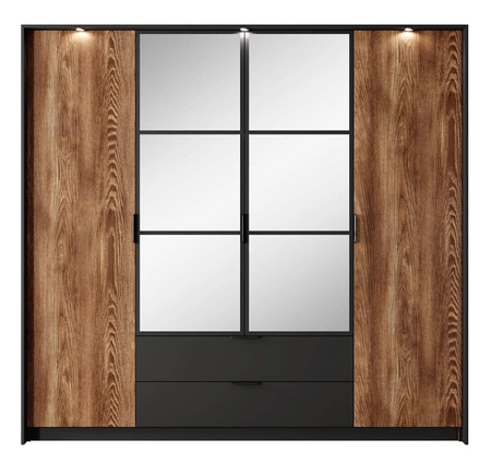 Szafa z lustrem Dover 223 cm kasztan / antracyt oryginalny design metalowe uchwyty idealna szafa do sypialni z szufladami