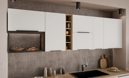 Zestaw mebli kuchennych Corato Ar 255 cm stylowe szafki kuchenne z frontami wykonanymi w technologii anti fingerprint metalowe uchwyty