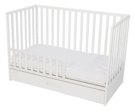 Łóżeczko niemowlęce z szufladą Luxe 120x60 cm białe klasyczne łóżeczko do pokoju niemowlęcego wykonane z litego drewna bukowego