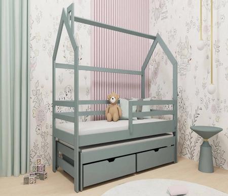 Łóżko dziecięce Chip 80x160 cm szare drewniane łóżko domek z pojemnymi szufladami łóżko 2 osobowe wysuwane do pokoju dziecka