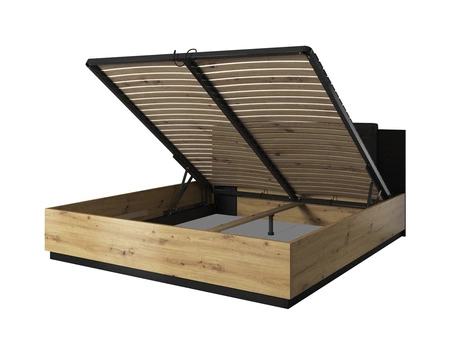 Łóżko Sigma 140x200 cm dąb artisan / czarny z pojemnikiem to idealne łóżko do sypialni tapicerowany zagłówek