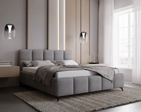 Łóżko tapicerowane Olne 140x200 szare stylowe łóżko z pojemnikiem na pościel wygodny zagłówek zachwyca eleganckim designem