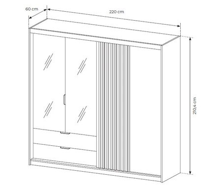 Szafa z lustrem Tipler 220 cm dąb artisan / antracyt nowoczesny design ozdobne lamele na drzwiach szafy uchwyty krawędziowe