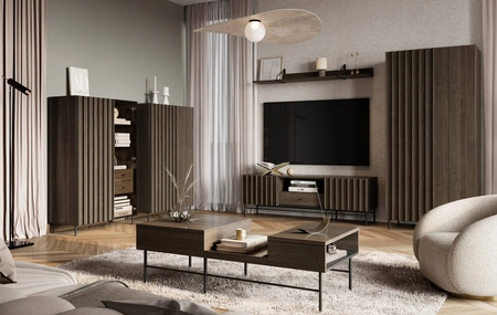 Szafa Piemonte 92 cm jesion portland / czarny stylowy design szafa do pokoju z dekoracyjnymi lamelami stabilne metalowe nogi