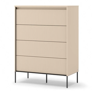 Komoda z szufladami Trend 93 cm beżowa wysoka komoda z gustownymi ryflowanymi frontami idealny mebel do sypialni lub przedpokoju
