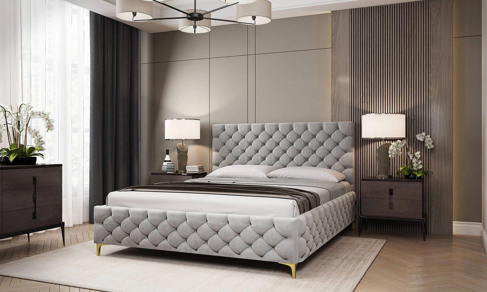 Łóżko z pojemnikiem Fiano 160x200 cm Amor Velvet 4318 szary popiel