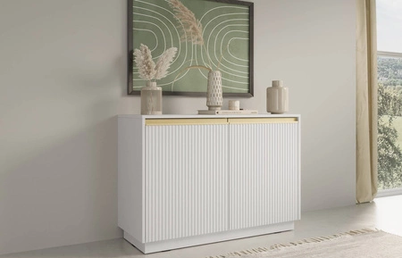 Komoda Imperial 104 cm biała stylowa komoda idealna do salonu lub do sypialni eleganckie złote uchwyty i frezowane fronty