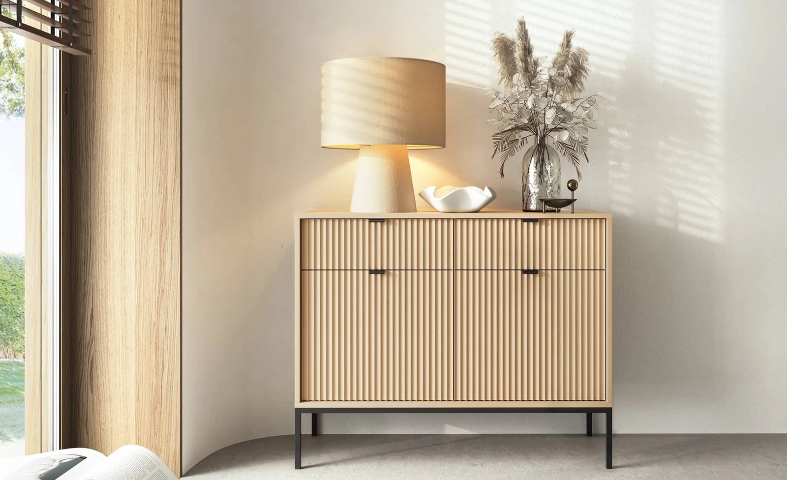 Komoda z szufladami Lovro Komoda do salonu Komoda do sypialni Ryflowane fronty