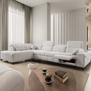 Narożnik z funkcją spania Penejos XI Lux szary popiel lewostronny stylowy narożnik rozkładany z komfortowym wysuwanym podnóżkiem