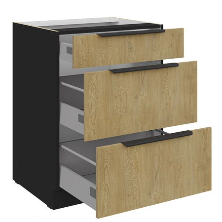 Zestaw mebli kuchennych Crotone 300 cm eleganckie szafki kuchenne z metalowymi uchwytami krawędziowymi szafka z koszem cargo