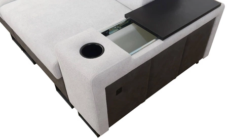 Narożnik z funkcją spania Flavio II brązowy / beżowy prawostronny wygodny narożnik rozkładany otwierany barek w boczku mebla