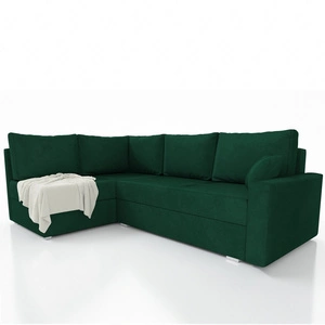 Narożnik z funkcją spania Nofi butelkowa zieleń lewostronny nowoczesny design prosta i stylowa bryła wpisująca się w każdą aranżację