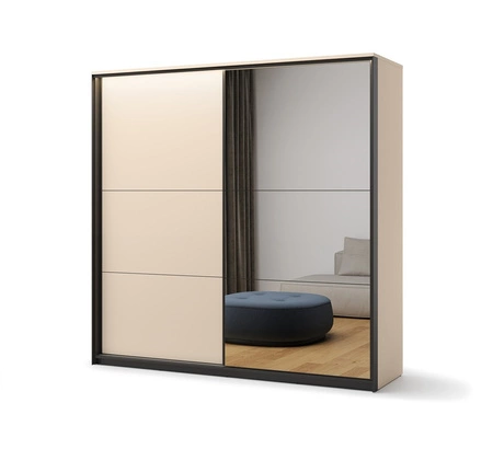 Szafa przesuwna z lustrem Enna 220 cm beżowy / czarny elegancki design doskonała szafa do sypialni lub garderoby oświetlenie LED