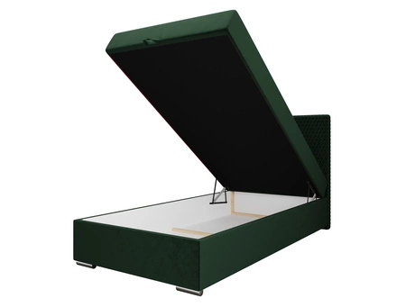 Łóżko kontynentalne Fargo 100x200 butelkowa zieleń w nowoczesnym skandynawskim stylu z tapicerowanym zagłówkiem łóżko z pojemnikiem