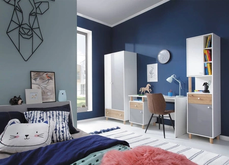 Szafa Beja 80 cm biała / dąb artisam / szara idealna do pokoju młodzieżowego stylowa i pojemna w ciekawych kolorach