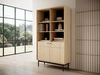 Regał Modesta 104 cm dąb linea prosta bryła w stonowanej kolorystyce subtelne metalowe uchwyty regał z drzwiami w stylu japońskim