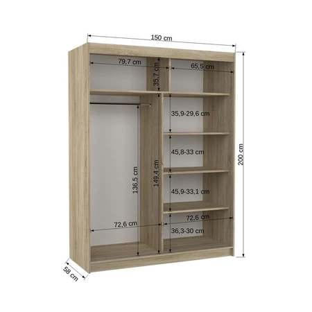 Szafa przesuwna Donna 150 cm czarna funkcjonalna szafa o uniwersalnym designie doskonała propozycja do sypialni lub przedpokoju