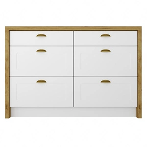 Wyspa kuchenna z szufladami Adele 127 cm dąb artisan / biały stylowe szafki kuchenne o wysokiej odporności na wpływ zewnętrznych