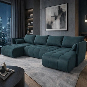 Narożnik z funkcją spania Selva U ciemny szary ciekawie prezentujący się narożnik wykonany z tkaniny o pluszowej powierzchni