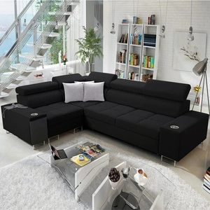 Narożnik z funkcją spania Dafni II czarny lewostronny pleciony narożnik z pojemnikiem na pościel szuflada z pełnym wysuwem w boczku