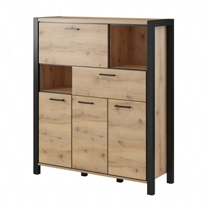 Komoda wysoka Aktiv 120 cm dąb taurus / czarny designerska komoda z szufladą w stylu industrialnym czarne metalowe uchwyty