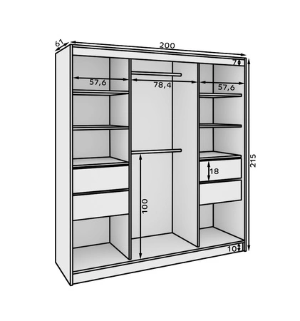 Szafa przesuwna z lustrem Tola 200 cm czarna połączenie nowoczesnego designu z praktycznością szafa z wewnętrznymi szufladami